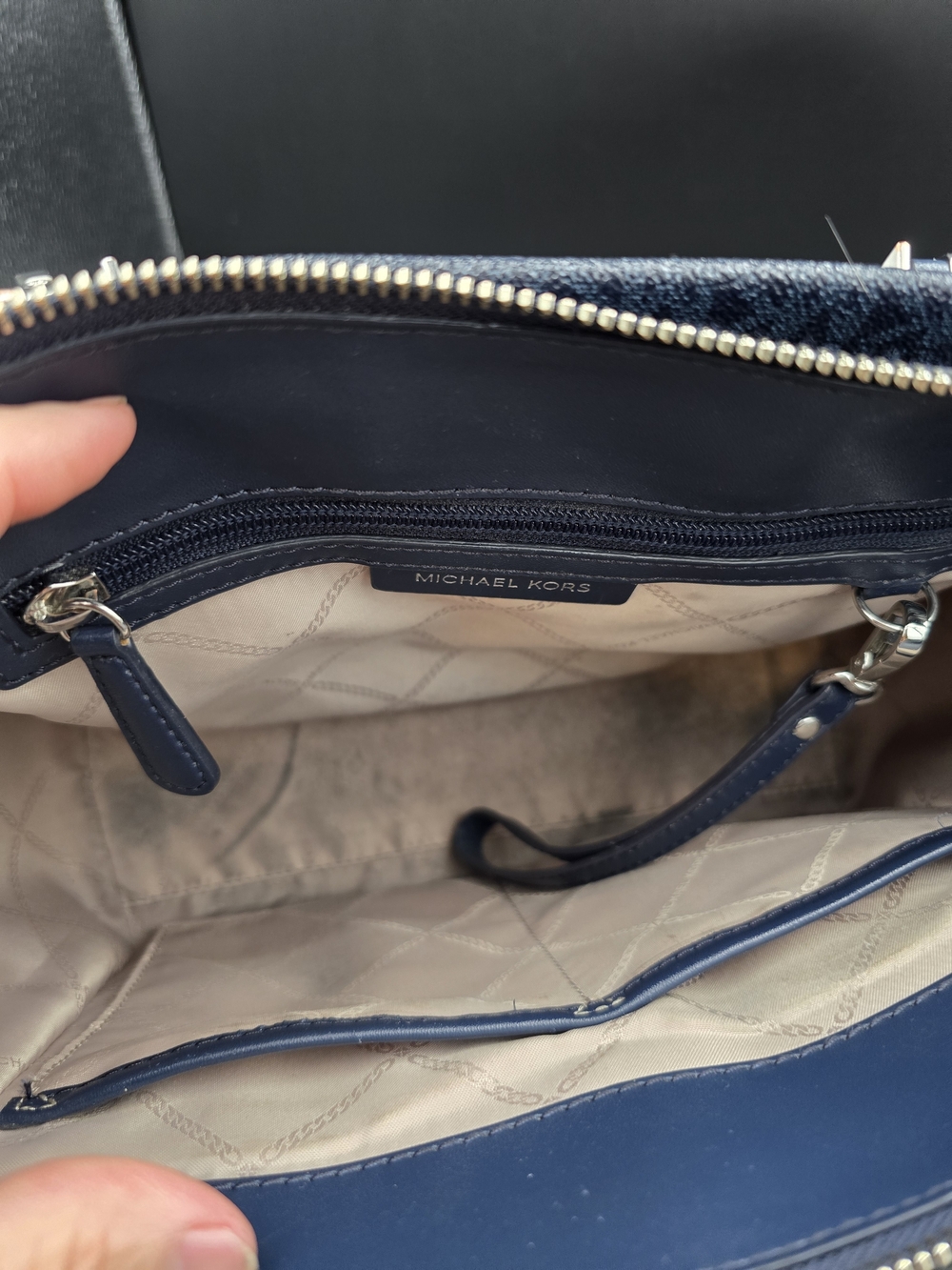 Michael Kors Navy Stripe Signature Satchel - Picture 8 of 13